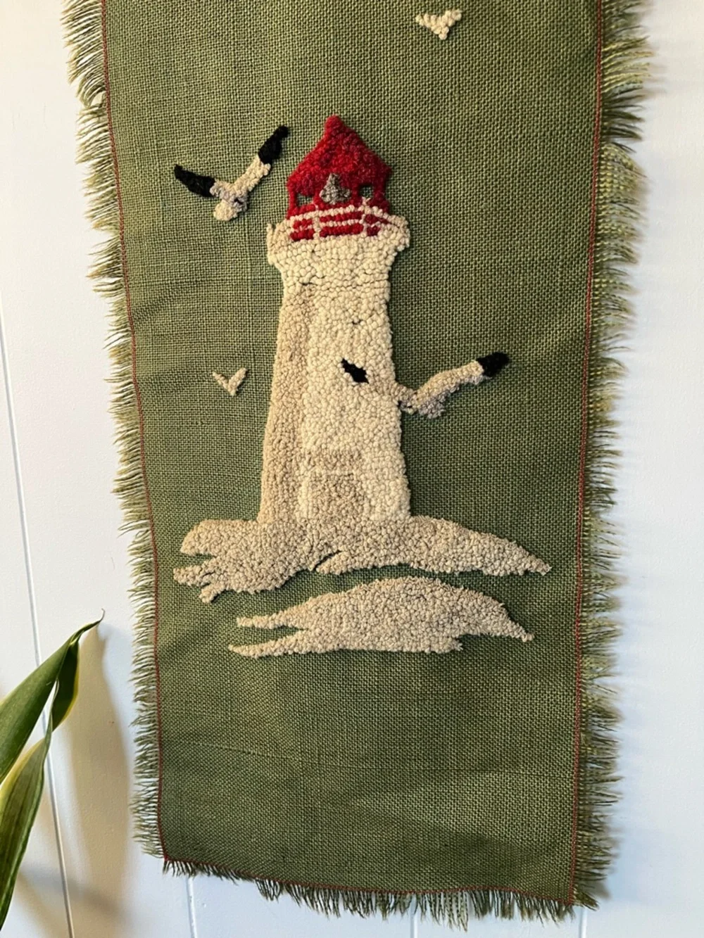 Vintage Handmade Lighthouse Punch Needle Rug Hooked Wall Hanging Art Scroll Vtg - Picture 3 of 10